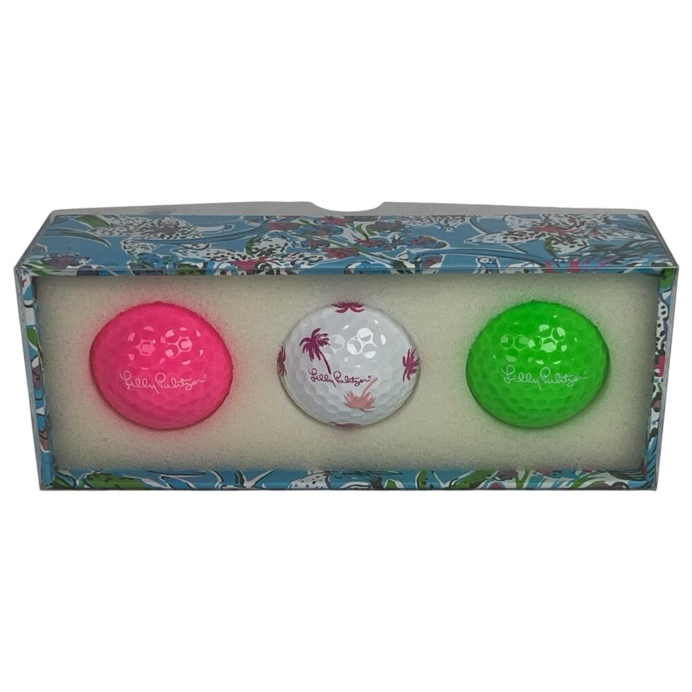 Lilly Pulitzer Women’s Golf Balls Sway This Way Set Of 3 Neon Palm Trees NEW